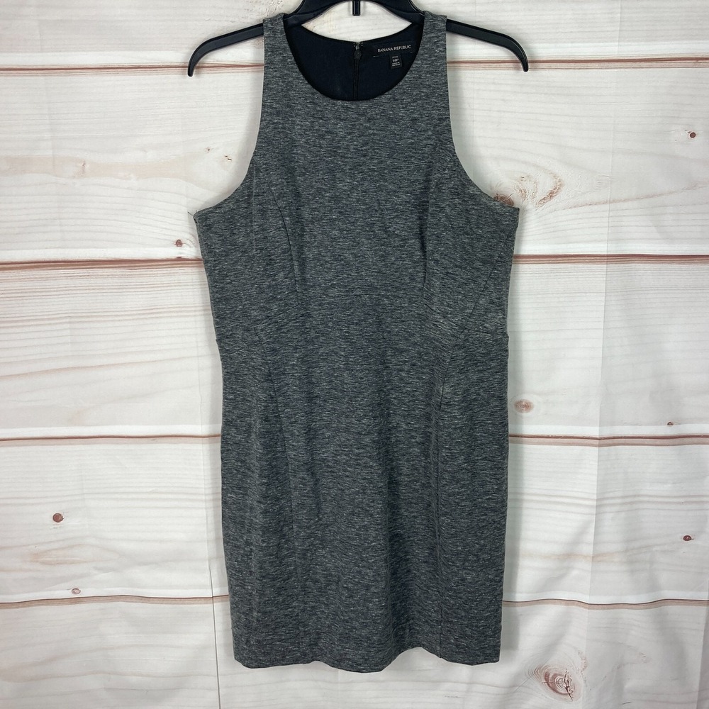 Banana Republic Dress Womens 14P‎ Petite Gray Sleeveless Ponte Knit Sheath Mini